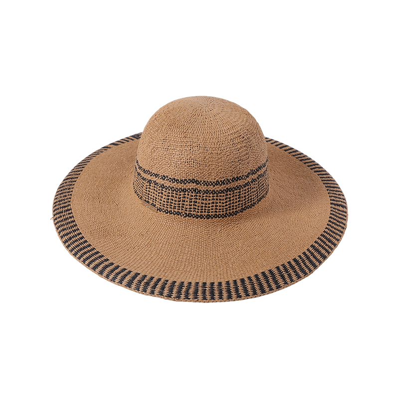 Sombrero de paja primavera y verano nuevo ocio juego playa borde sombrero para el sol de estilo europeo y americano para mujer tejido decorativo a rayas negras parasol para exteriores