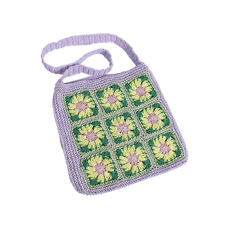 Bolso de papiro hecho a mano con coloridas flores de papiro tejidas a mano