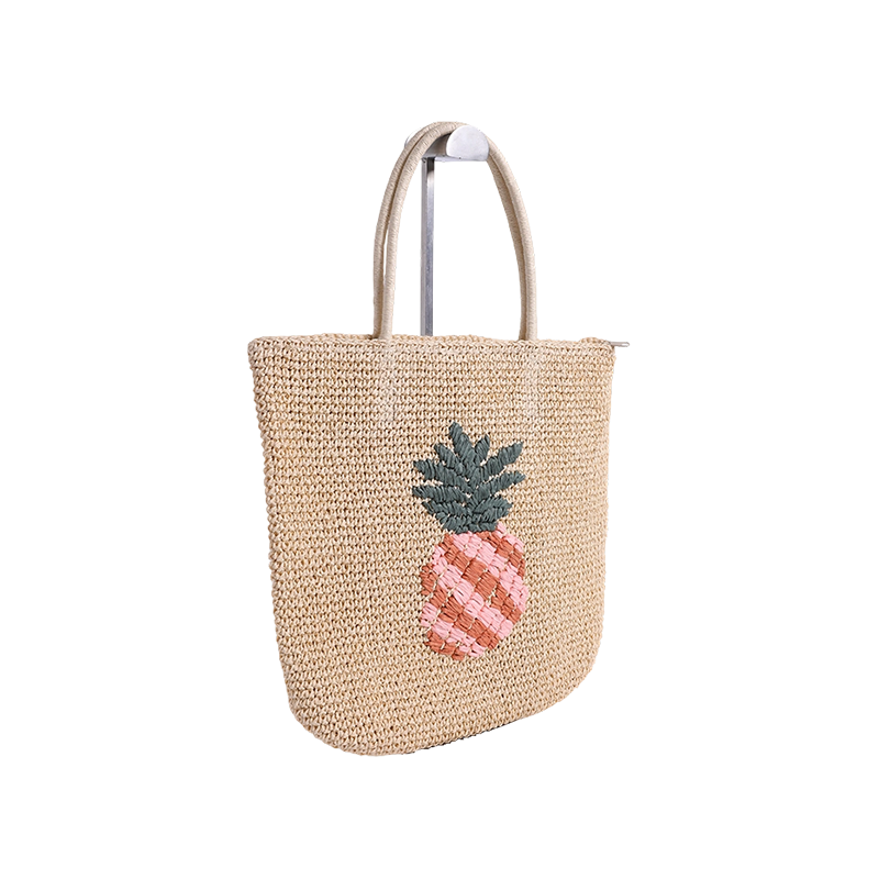 Bolso de papiro de piña con bordado de papiro hecho a mano y crochet natural