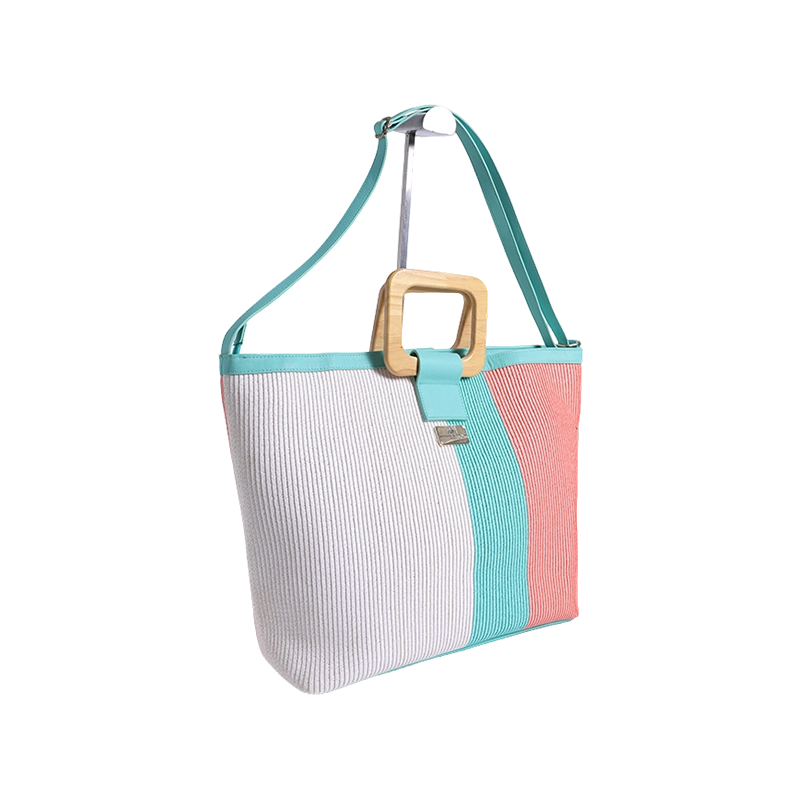 Bolso TOTE de tres colores a rayas tejido en papel