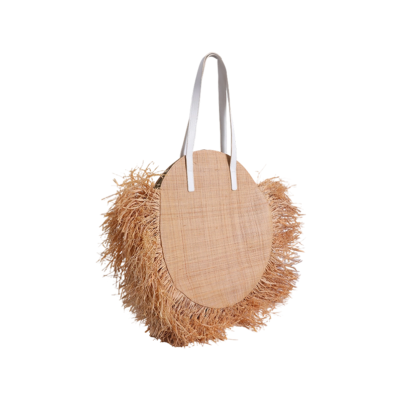 Bolso redondo rafe natural con flecos