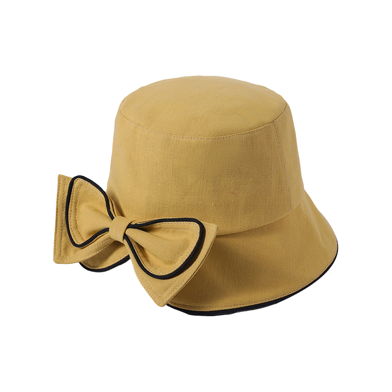 Sombrero de Lona Amarillo con Lazo para Primavera y Verano, Nuevo Estilo de Playa, Sombrero de Pescador para Mujeres