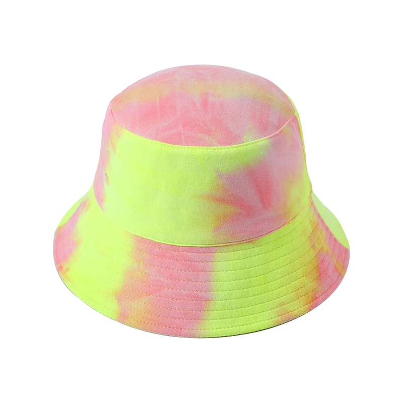 Sombrero de Tela de Color Amarillo Neón con Técnica de Tie-Dye para Primavera y Verano, Nuevo Sombrero de Pescador Coreano para Jugar al Aire Libre, Sombrero de Sol